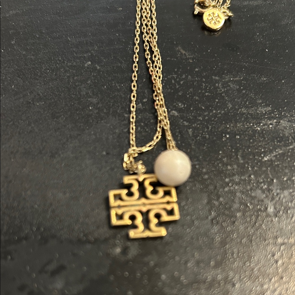 Tory Burch- Double strand Gold and Pearl Pendant Necklace, 18” - Picture 2 of 3